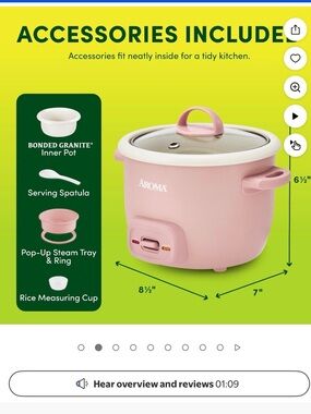 Aroma Home Pink Rice Cooker with Glass Lid